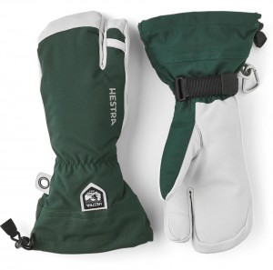 Guanti da sci Hestra Army Pelle Heli Ski 3-finger Uomo Verdi | DKUW59248