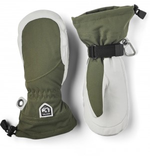 Guanti da sci Hestra Heli Ski Female Mitt Donna Olive/White | JPDY45872