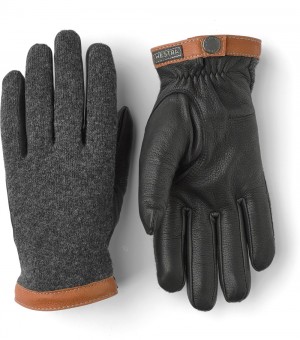 Guanti di pelle Hestra Deerskin Lana Vergine Tricot Uomo Charcoal/Black | TYWD89025