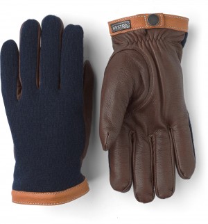 Guanti di pelle Hestra Deerskin Lana Vergine Tricot Uomo Navy/Chocolate | OSYN04178