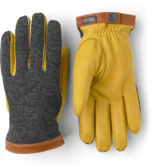 Guanti di pelle Hestra Deerskin Lana Vergine Tricot Uomo Charcoal/Yellow | VSRI81357