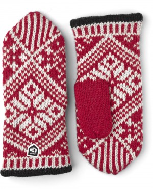 Guanti lavorati a maglia Hestra Nordic Lana Vergine Mitt Donna Red/White | WZID83257